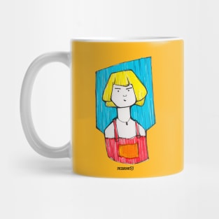 Blonde girl on a blue wall Mug